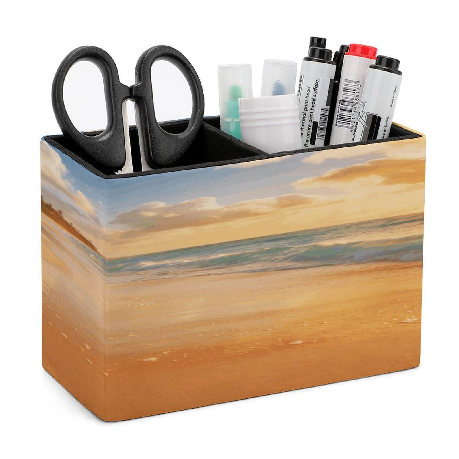 LZQPOEAS Beach Pen Holder Double Compartments Pen Cup Makeup Brush Holders Leather Pencil Holder Locker Organizer for Work Locker Accessories Modern Pencil Cup for Desk