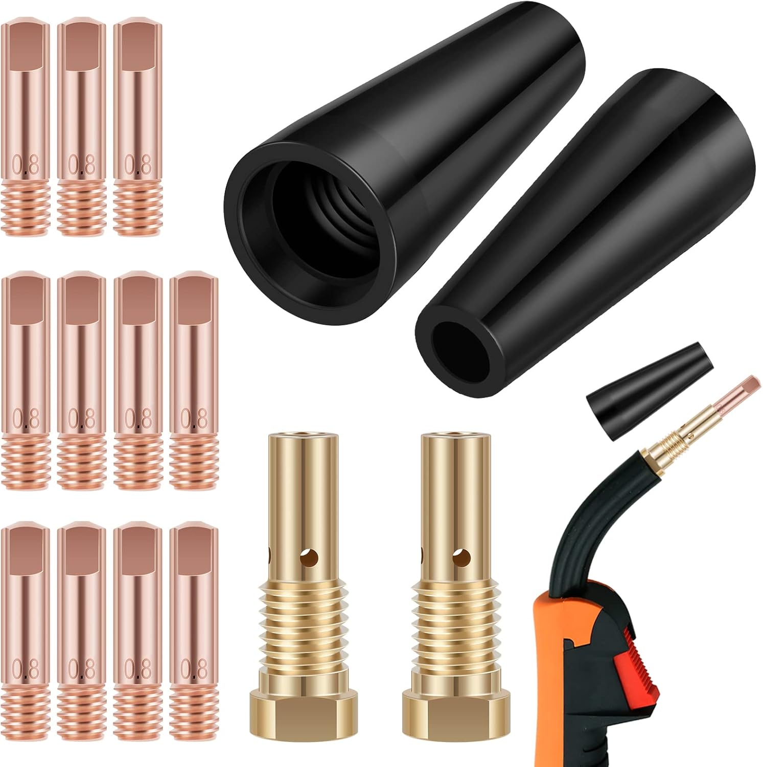 15Pcs MIG Welding Kit Flux Core Gasless Nozzle 0.8/0.9mm Brass Welding