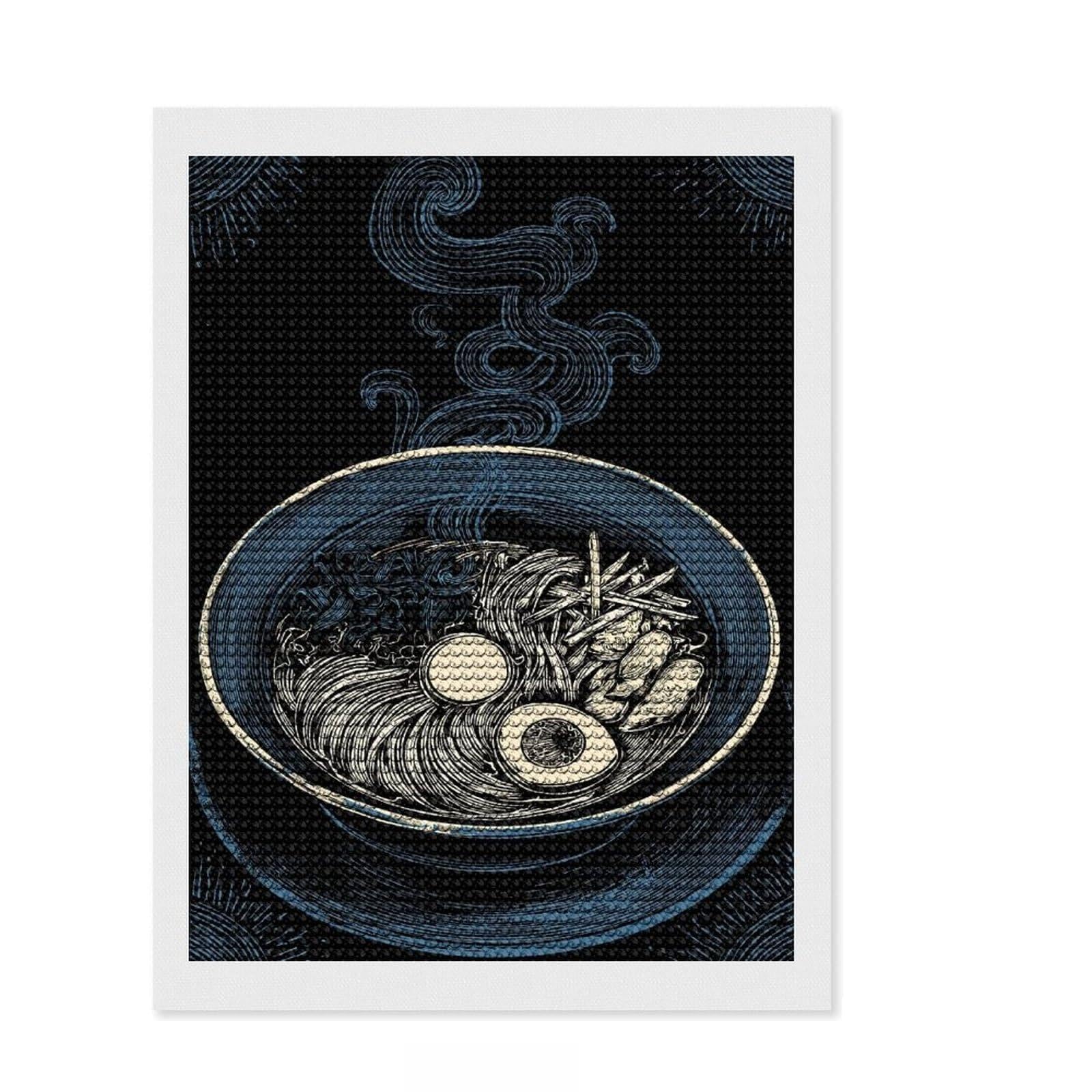 Junmoney Detailed Ramen Bowl Illustration DIY Diamond Art Canvas Kit 12"x16", Full Kit Included, Easy to Follow Symbols, Modern Decor, Holiday Gift Idea