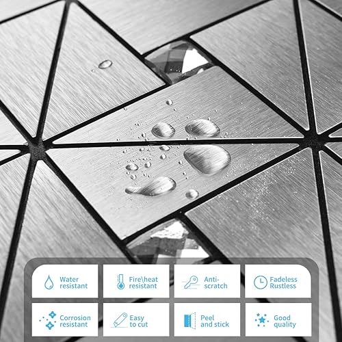 Miniatura 4 de Art3d Azulejos de mosaico de metal para salpicaduras de 10 hojas para decoración de pared de cocina, azulejos compuestos de aluminio, rompecabezas