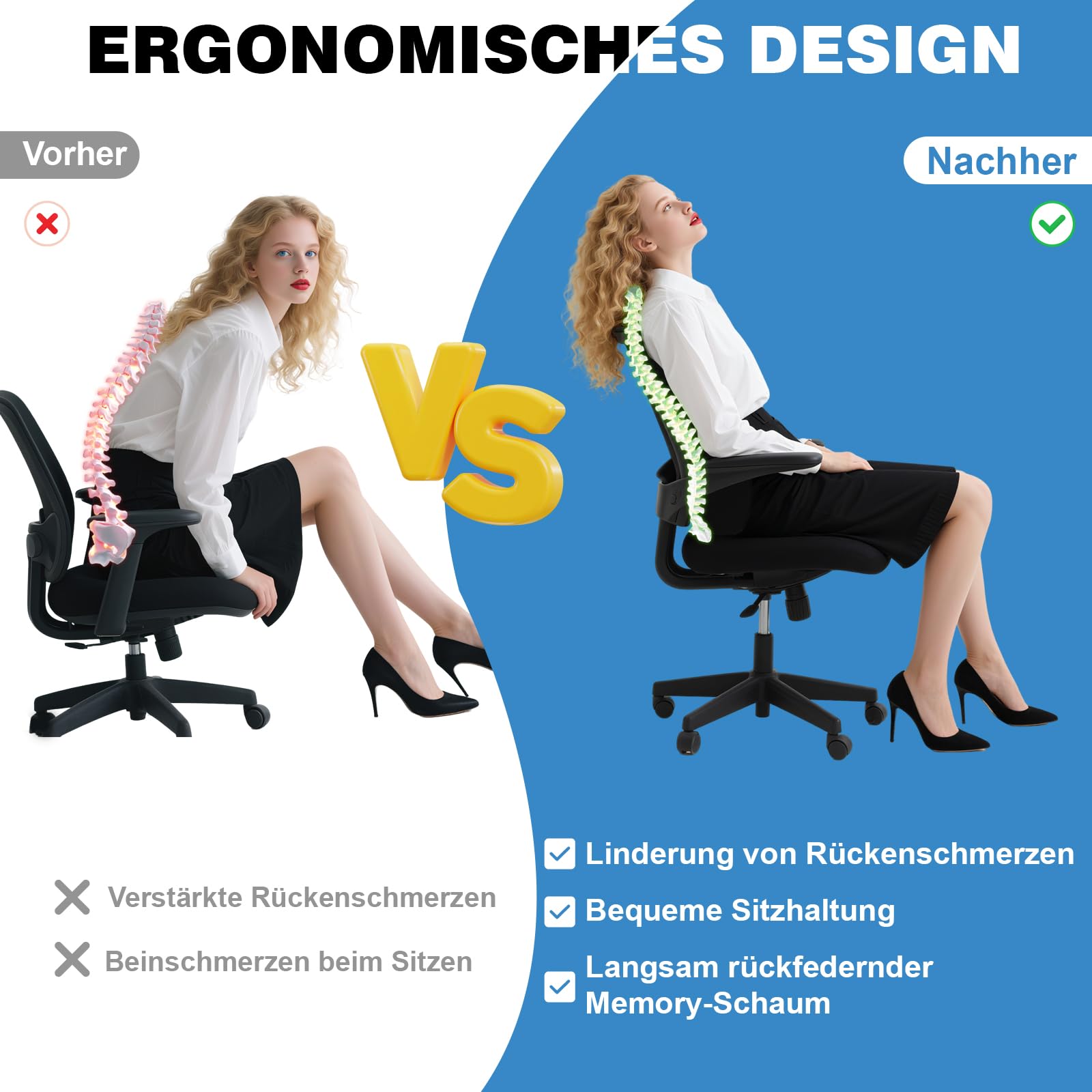 Lendenwirbelkissen, Lendenkissen Auto, Lordosenstütze, Rückenkissen Memory Foam, Ergonomisches Rückenstützkissen fur Zuhause, Büro, Auto, Schwarz