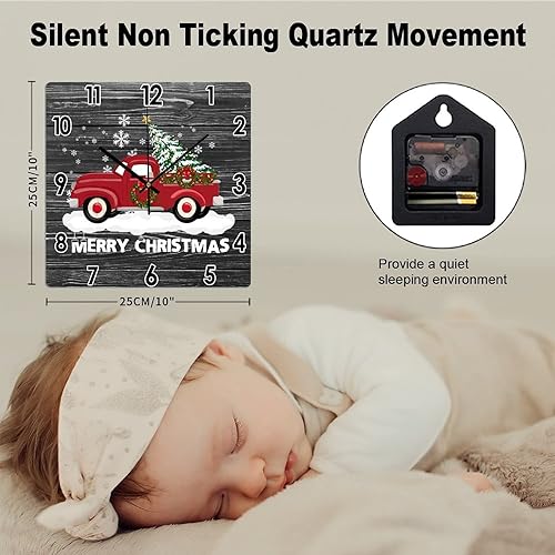 Miniatura 2 de Camión de granja con árbol de Navidad, relojes de PVC para pared, reloj de arte de camión rojo con pilas, reloj de pared cuadrado silencioso para