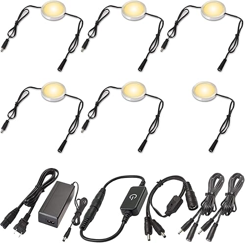 Miniatura 1 de Lvyinyin Luz de disco LED redonda, 120 V eléctrica con cable debajo del gabinete, 12 V CC operada, segura al tacto, discos enlazables, atenuador