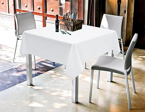 Miniatura 7 de Paquete de 6 manteles cuadrados blancos de 52 x 52 pulgadas, manteles de poliéster blanco para mesa cuadrada, resistentes a las manchas y a las