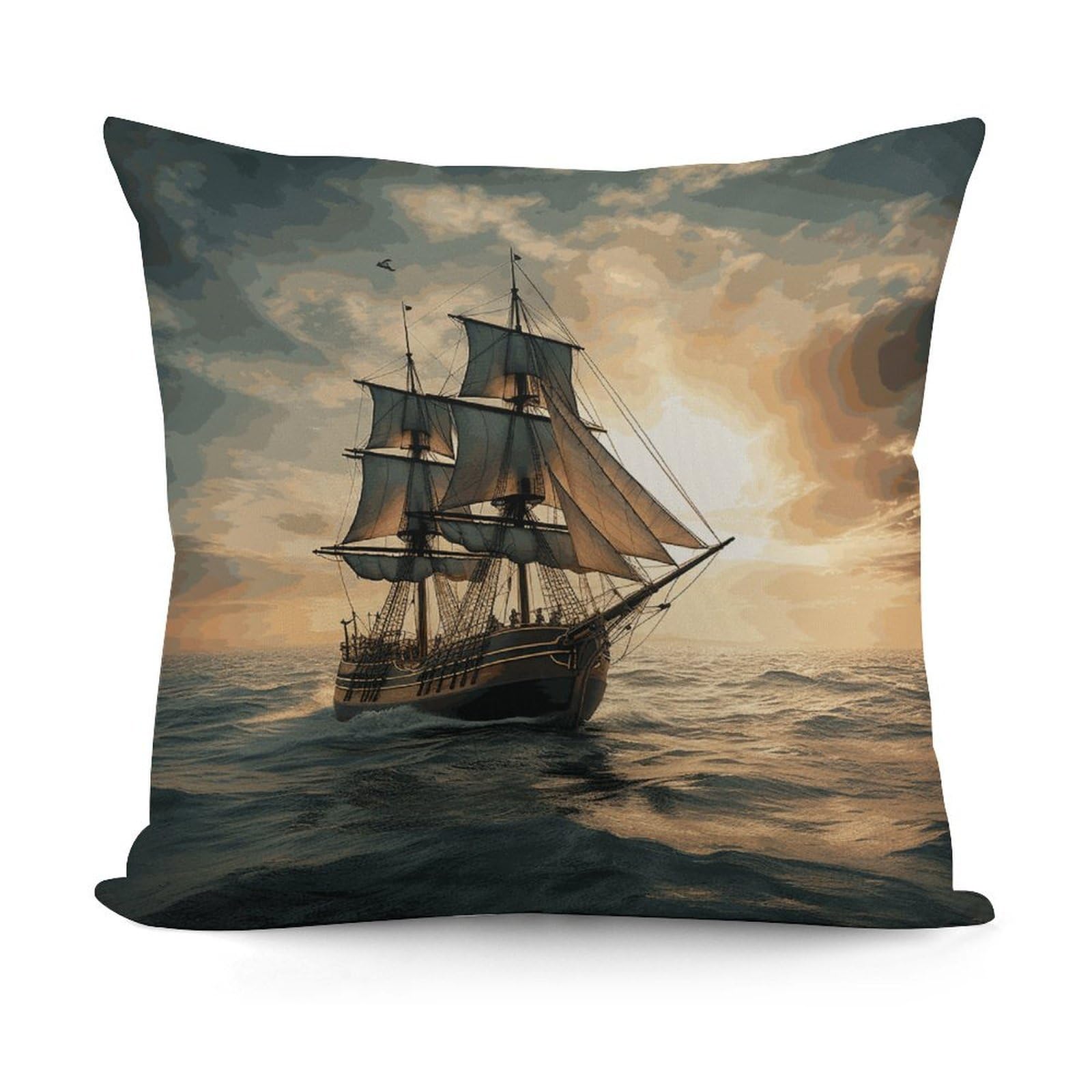 Adfgyerh Style Ship Sailing Alone Decorative Pillow Covers, Throw Pillow Covers Soft For All Seasons, Pillowcases For Couch Living Room Sofa Bedroom 18X18 Inch