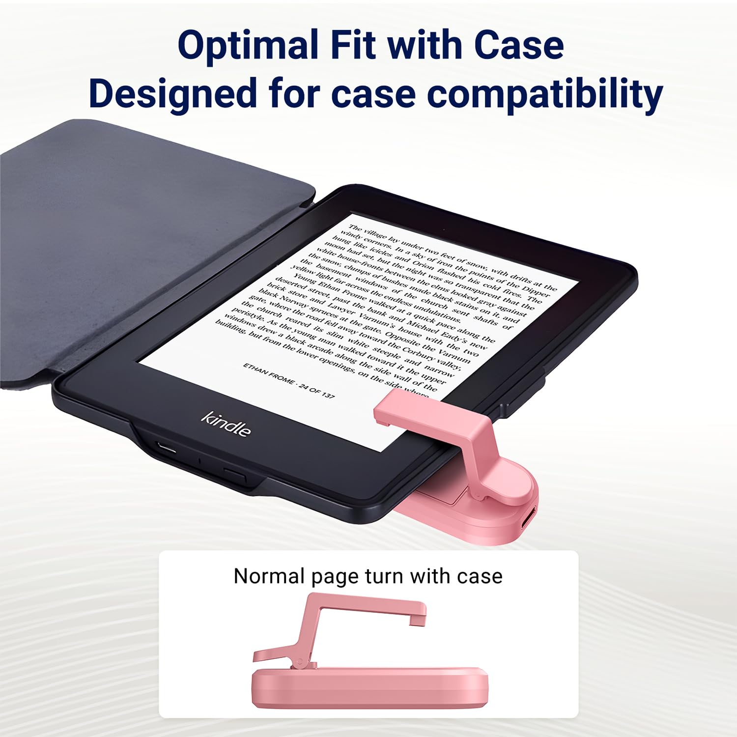 MoKo Remote Control Page Turner for Kindle Paperwhite Oasis Kobo eReaders, Clicker Page Turner for iPad/Kindle/Tablets/Phones Reading Novels Taking Photos, RF Kindle Remote with Power Display, Pink