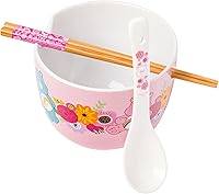 Vista 194 de Silver Buffalo The Powerpuff Girls Girl Power Featuring Blossom, Bubbles, and Buttercup Ceramic Ramen Noodle Rice Bowl with Chopsticks, Microwave
