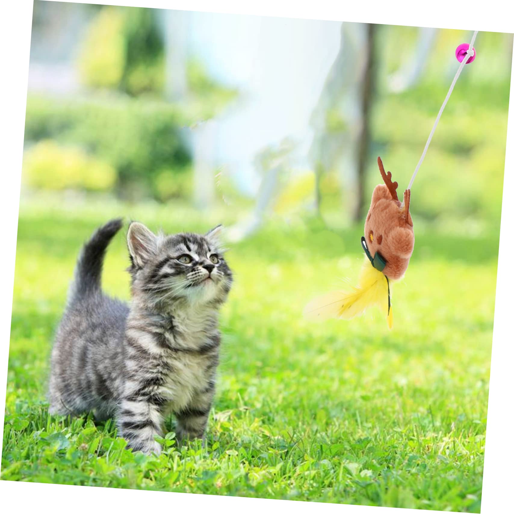 Happyyami 15pezzi Giocattolo Interattivo per Gatti con Piume e Campanelli di Stick per Gatti per Gioco e La Curiosità Durante Natale