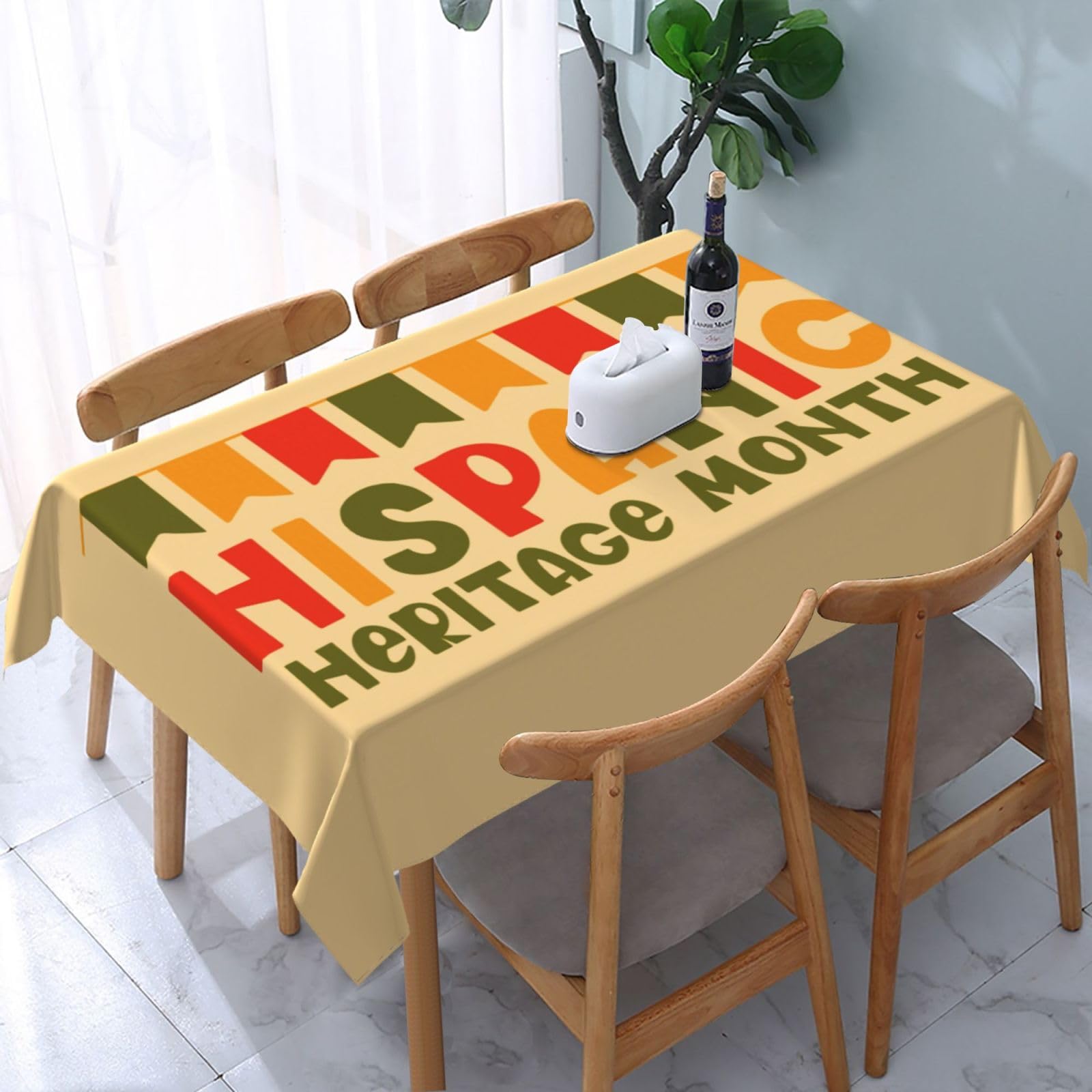 JunHeArt National Hispanic Heritage Month Tablecloth Rectangle Table Cover Washable Table Cloths Decor For Kitchen 54" X 72"