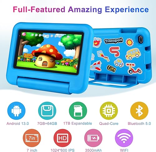 Miniatura 2 de SEBBE Tableta para niños Android 13 de 7 pulgadas, 7 GB de RAM+64 GB de ROM (TF 1 TB), con control parental, aplicaciones preinstaladas para niños,