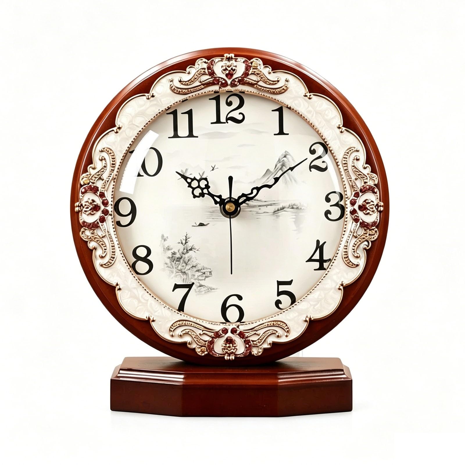 Vintage Mantel Clocks,Non-Ticking Clock Battery Operated, Creativity Fireplace Clock for Living Room, Decorative Shelf Clock for Home Décor(Brown)