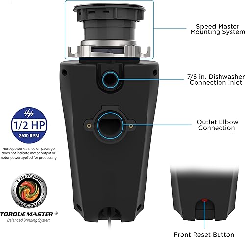 Miniatura 6 de 10-US-WMP-459 Pro - Triturador de basura antiatascos, 13 HP, color negro