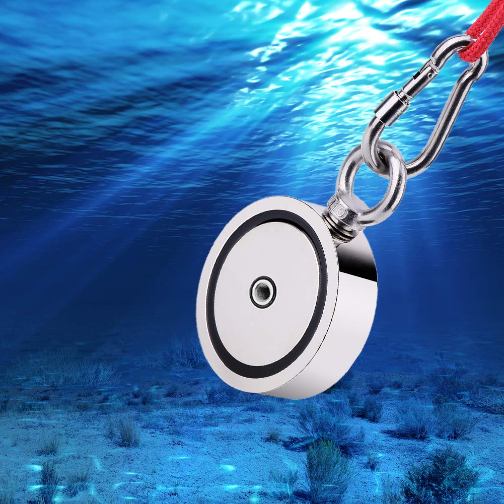 Peche a l'aimant Puissant Double Face Aimant de Peche 770kg 94MM Neodyme Super Puissant pour Peche Ramasse Monnaie Chasse Au Trésor avec Grapin Corde 20m Mousqueton Une Paire de Gants