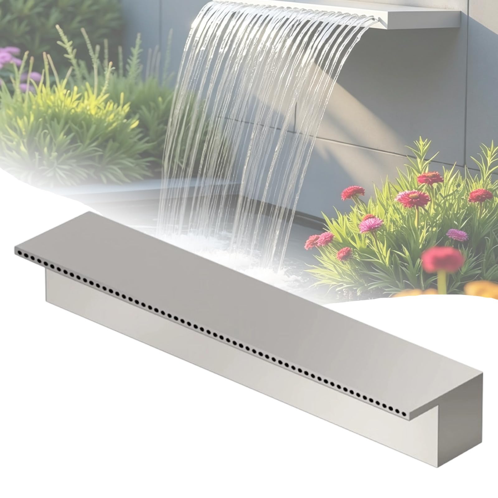 Fontanna przelewowa ze stali nierdzewnej 304 - wodospad basenowy z solidnymi aluminiowymi ostrzami, idealna do hoteli i ogrodów skalnych - ulepszony model 30 cm