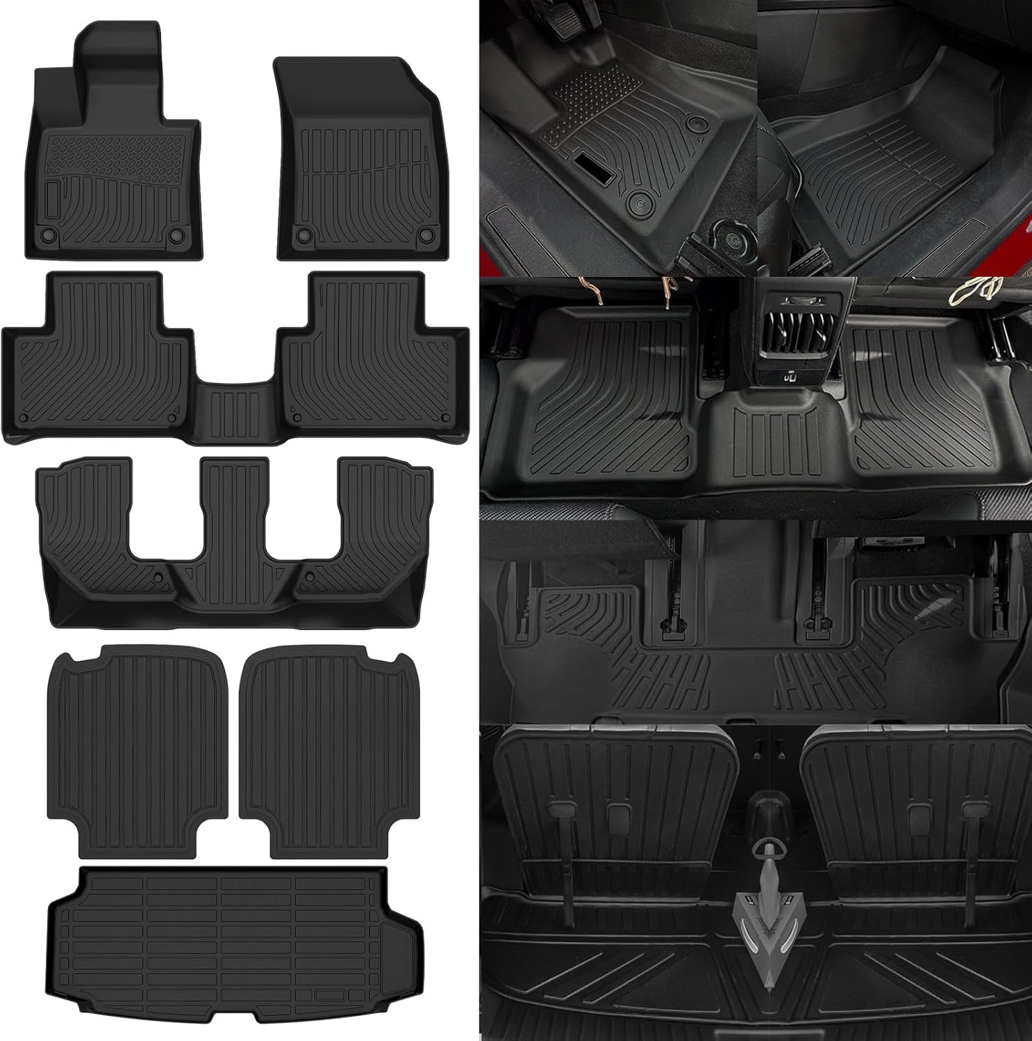 Naibeve Floor Mats for 2021-2025 Volvo XC90 Recharge 7-Passenger - All Weather for Volvo XC90 Recharge Floor Mats Liners 2 Row & Cargo Liner & Seats Back Cover(Floor Liner+Backrest Mats+Trunk Mat)