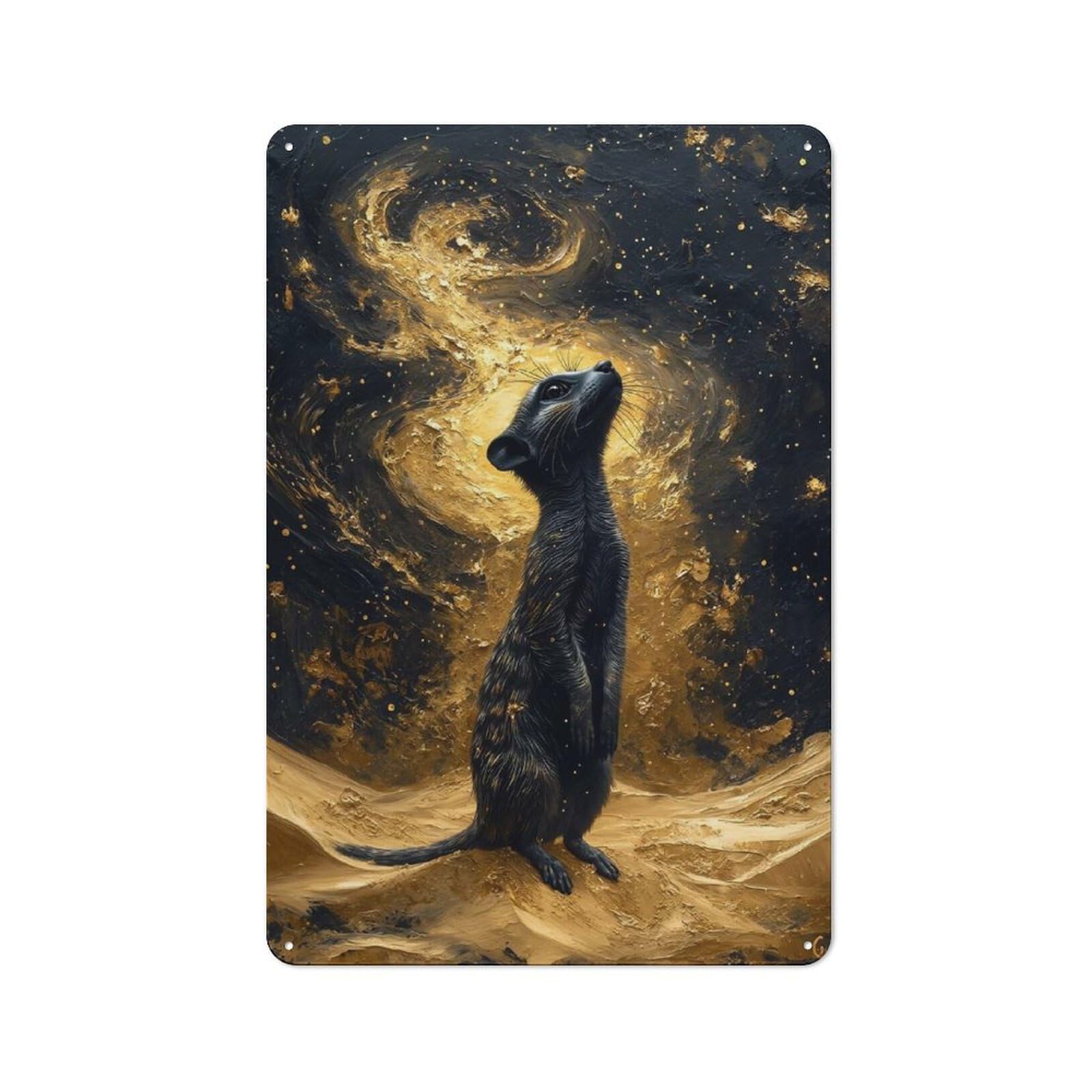 Junmoney Style-1 Meerkat Gazing At Golden Galaxy Vintage Tin Sign 30X20cm For Studio Or Craft Room, Suited To Creative-Space Collectors