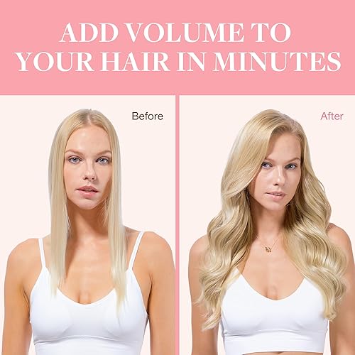 Miniatura 5 de GOO GOO - Extensiones de cabello humano con clip, color rubio claro y reflejos de rubio dorado de 16 pulgadas, 7 piezas de 4.23oz, extensiones de