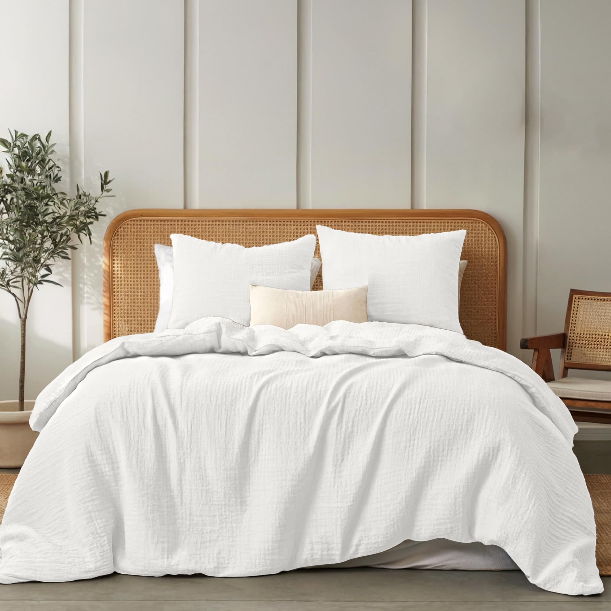 Dreamzie Musselin Bettwäsche 220x240 cm aus 100% Baumwolle – Bettwäsche Set mit 1 Bettbezug und 2 Kissenbezügen 80x80 cm – Oeko-Tex Bettwäsche mit Reißverschluss – Weiß