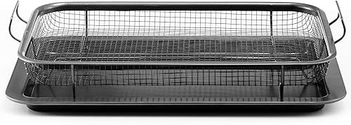 HONGBAKE Sartén de aire con cesta para horno, juegos de utensilios para hornear antiadherentes, bandeja para freír con bandeja para hornear, borde