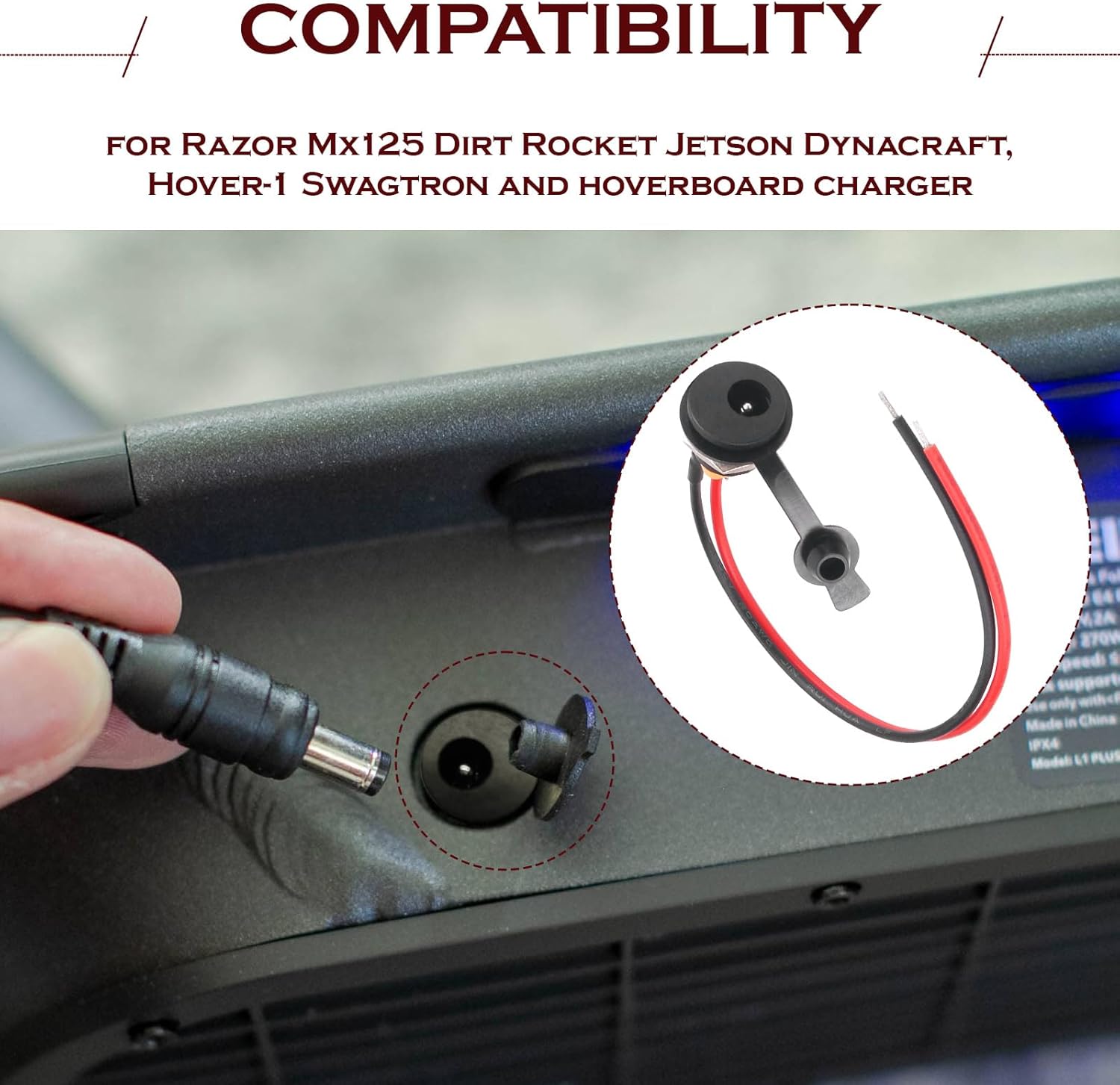 Electric scooter charging door for MX125 ROCKET DISPARCO, JETSON DYNACRAFT Hover-1, Swagtron, 6 and 12 Volt power supply scooter, power supply, 2-wires coaxial charging with a cap with dust cap 8 71B+9ZTPz9L. AC SL1500