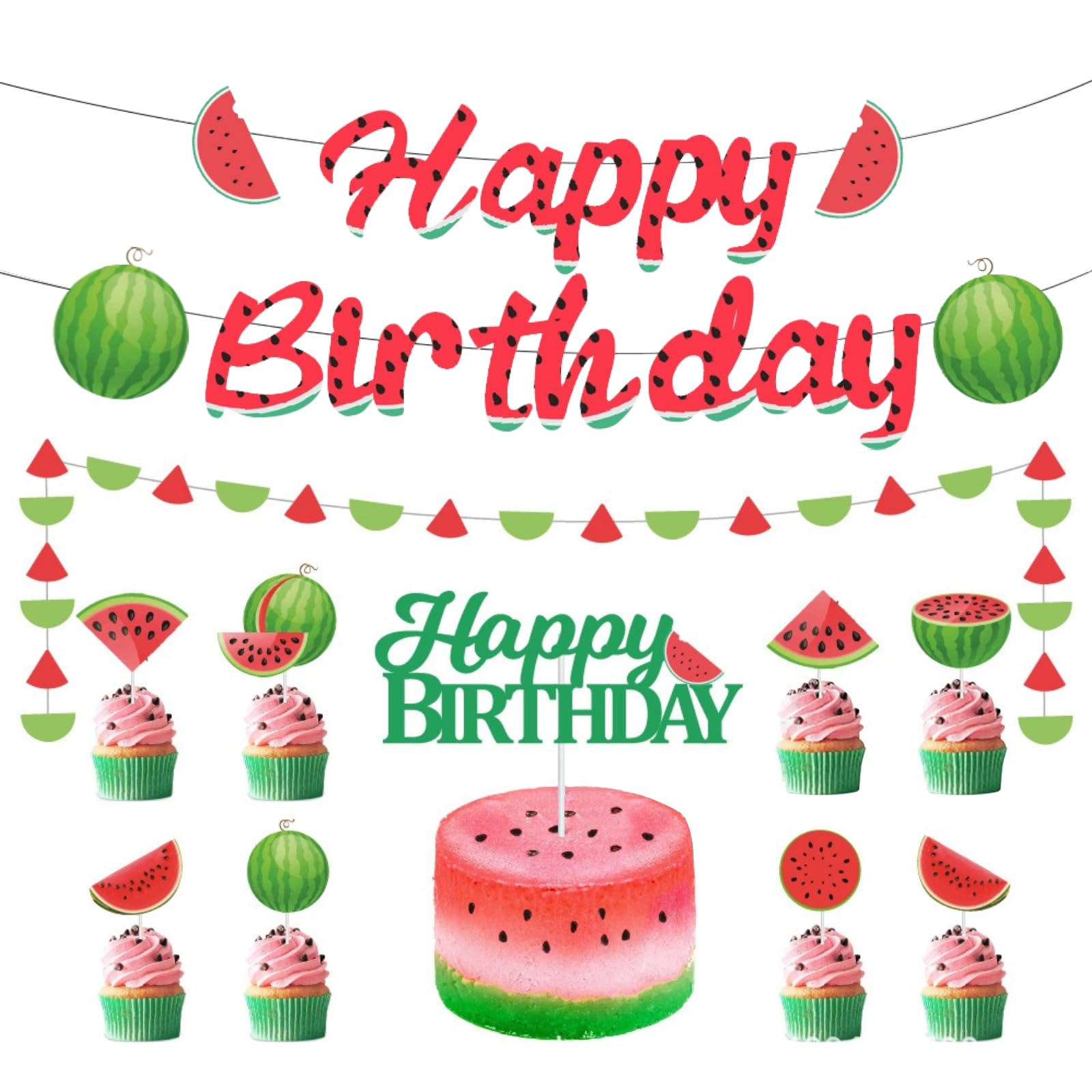 LDBKLGHJ Hawaii Party, Pack of 12 Watermelon Cake Decorations, Summer Fruits, Cake Decoration, Watermelon Cupcake Toppers, Birthday Cupcake Decoration for Birthday Party Cake Decorations