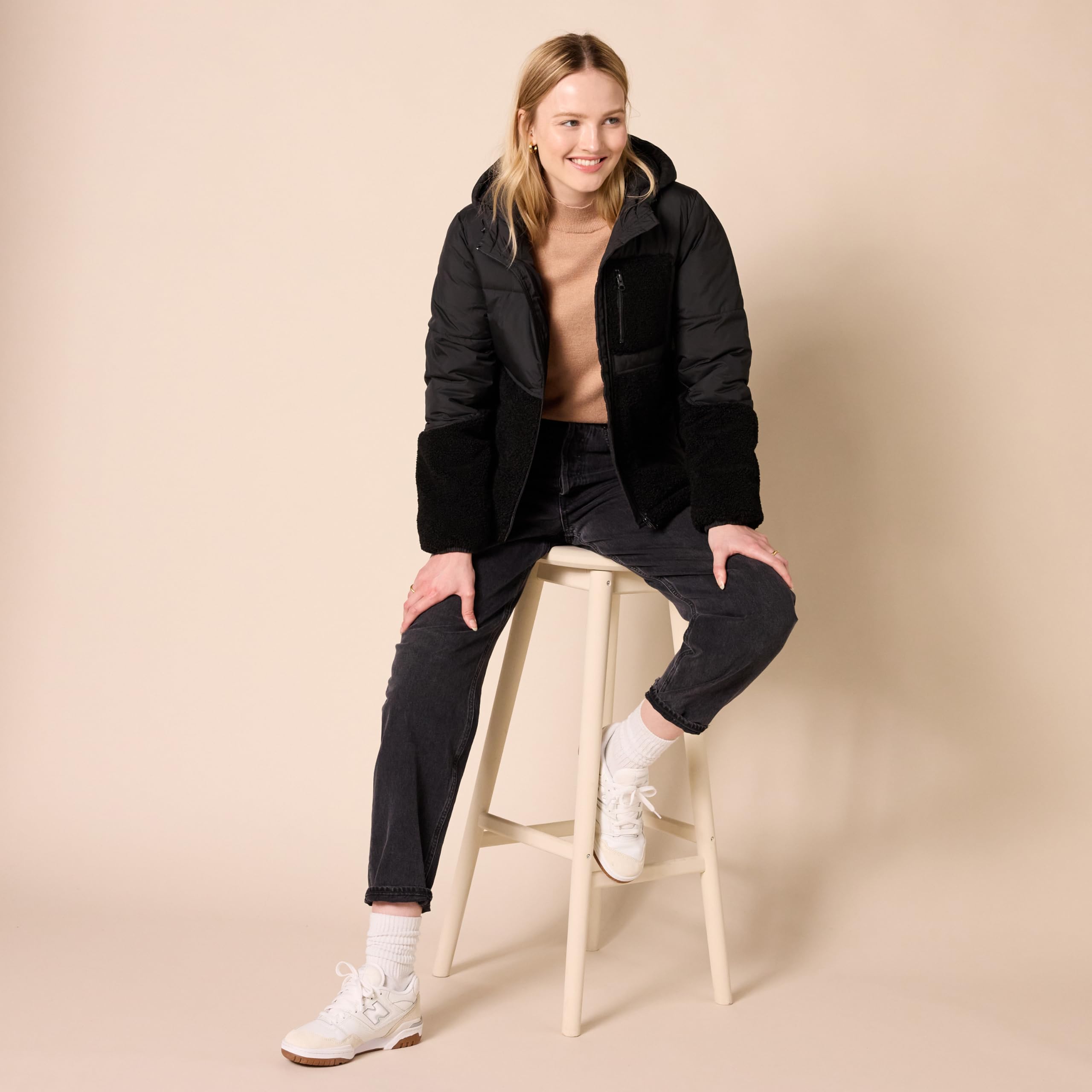 Amazon Essentials Piumino con Cappuccio in Pile Sherpa con Cerniera Integrale Donna