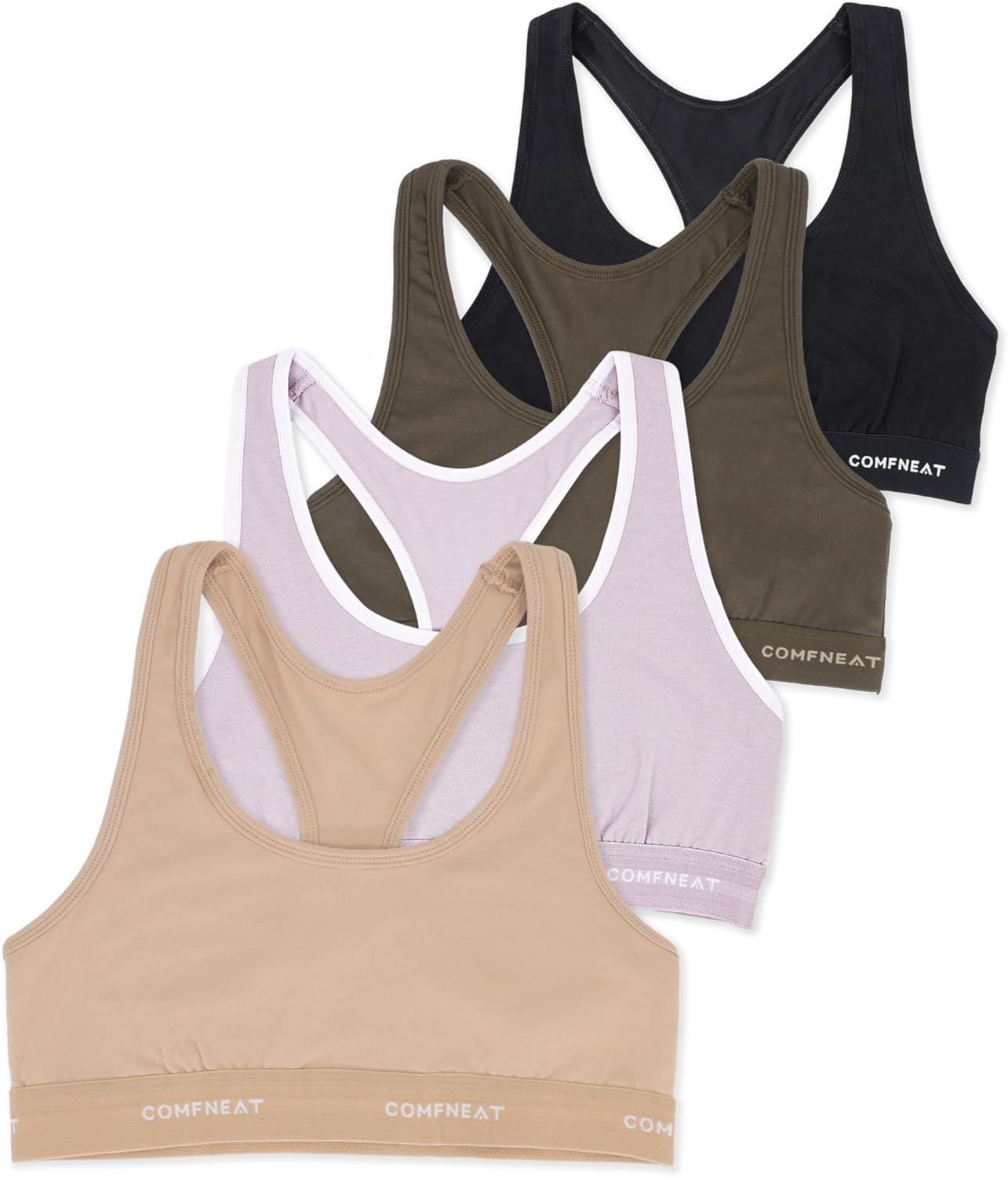 Comfneat Women's 4-Pack Sports Bras Racerback Cotton Bralette