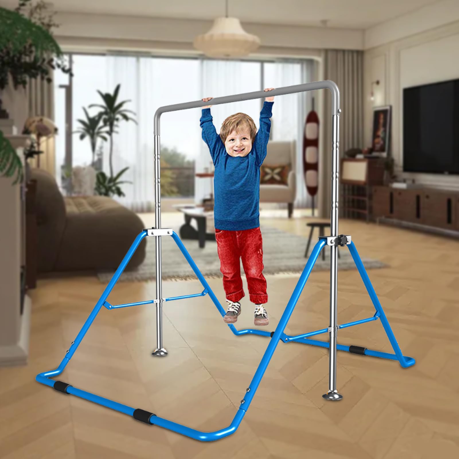 Generisch Barra da ginnastica orizzontale per bambini | Attrezzature pieghevoli con altezza regolabile | Struttura espandibile, supporto di allungamento, costruzione stabile | casa, giardino, ragazza