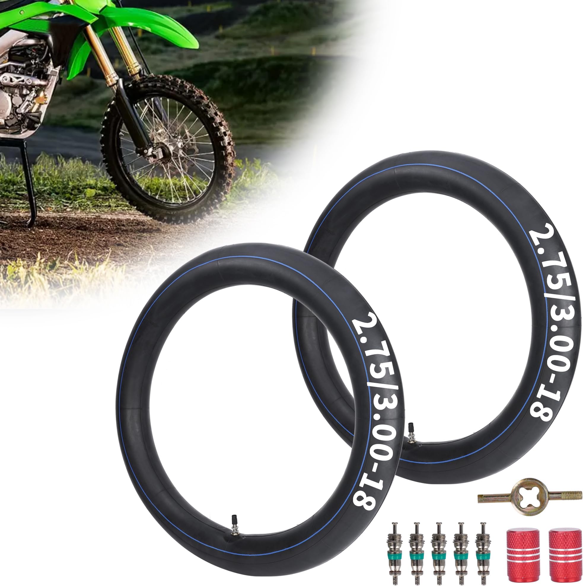 RUTU 2.75/3.00-18 Inner Tubes with TR4 Straight Valve Stem for 80/90-18 80/100-18 90/90-18 Motorcycle Off Road Dirt Bike - 2Pack