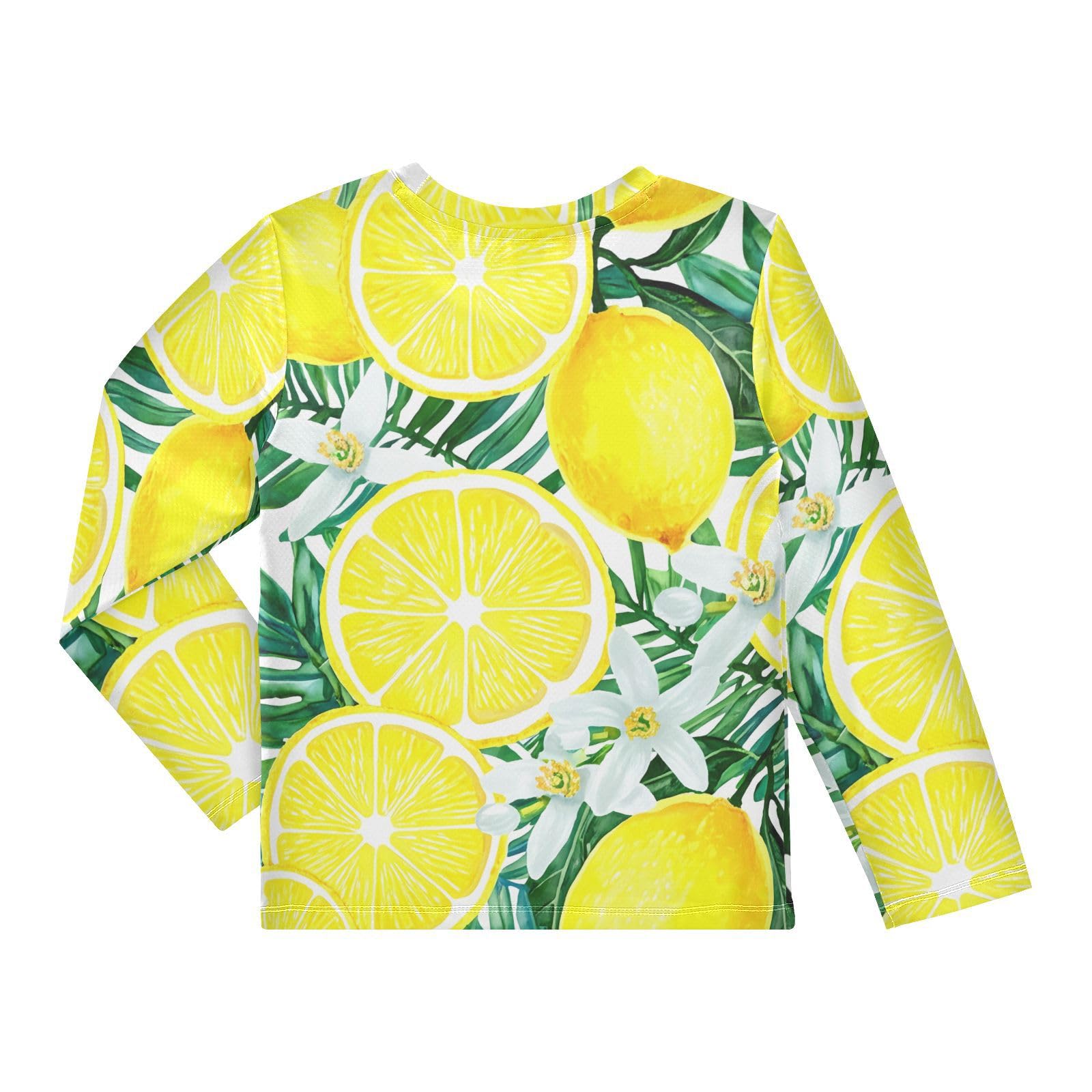 Lemon Blossom Leaves White Boy's Rash Guard Swim Shirt Long Sleeve Sun Shirt for Toddler Kid UPF50+ 4T
