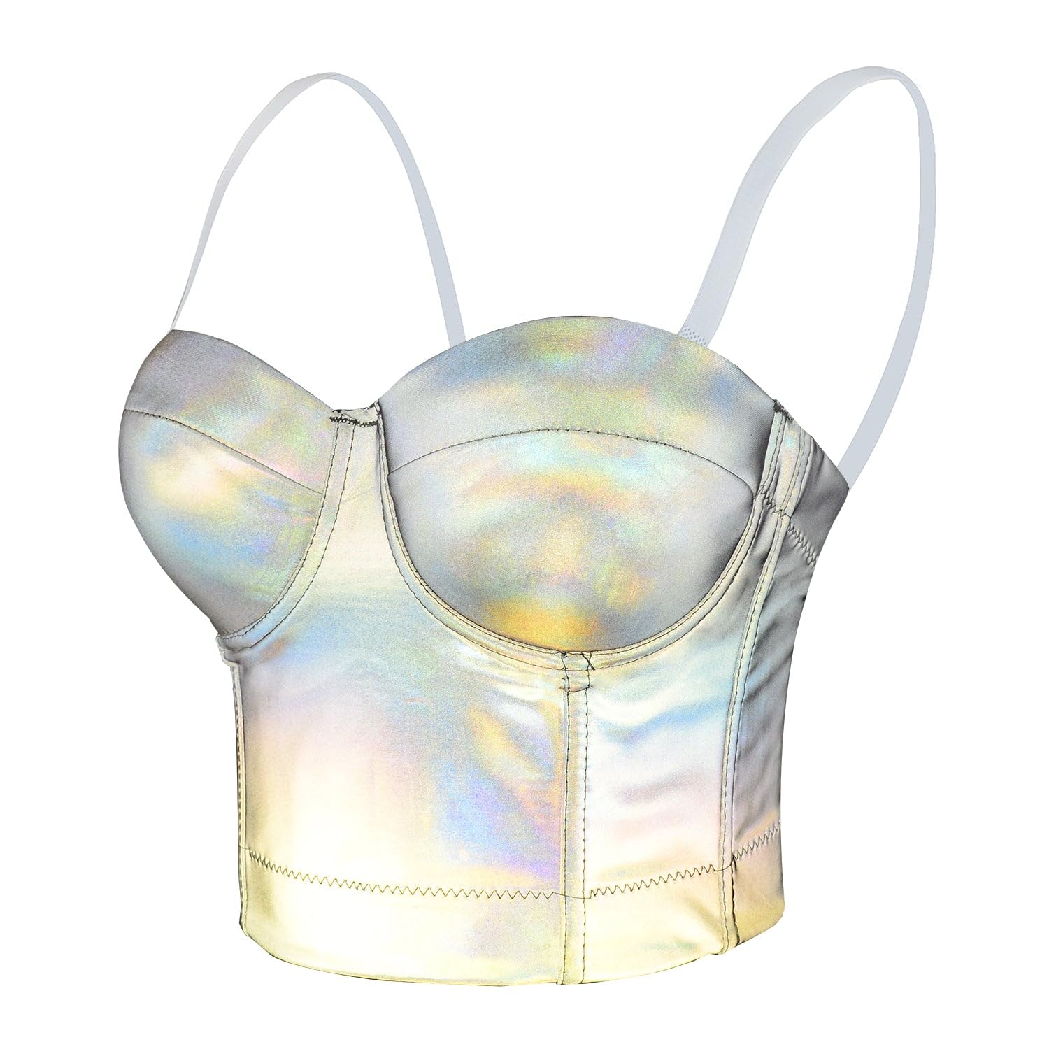 Reflective Metallic Bustier Crop Top Punk Club Party Women's Corset Top Bra-image-40
