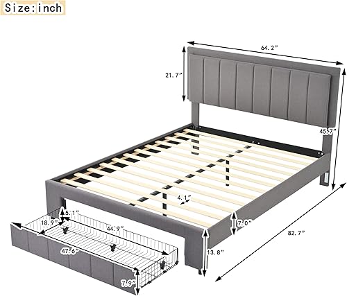 Miniatura 2 de CNANXU Cama tapizada con luces LED y 2 luces nocturnas activadas por movimiento marco de cama de almacenamiento tamaño Queen con cajones base de