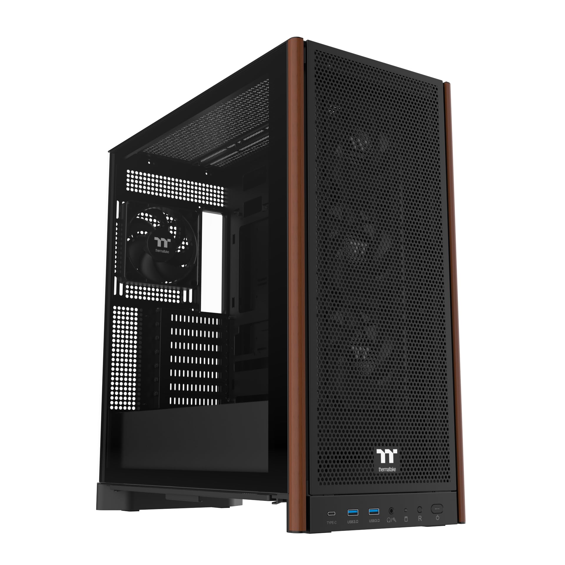 Thermaltake S370 WS; Mid Tower; Wood Front Trim; 4x120mm Fans Included; 410mm GPU Clearance;up to E-ATX; Hidden Connector Support (ATX/mATX); Vertical GPU Support; Black; CA-11J-OOM1WN-00