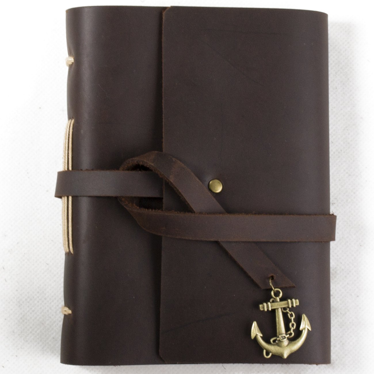 Ancicraft Small Leather Journal with Anchor For Men Women Vintage Diary Handmade A6 Lined Craft Paper Brown with Gift Box (A6-Anchor-Lined craft paper)