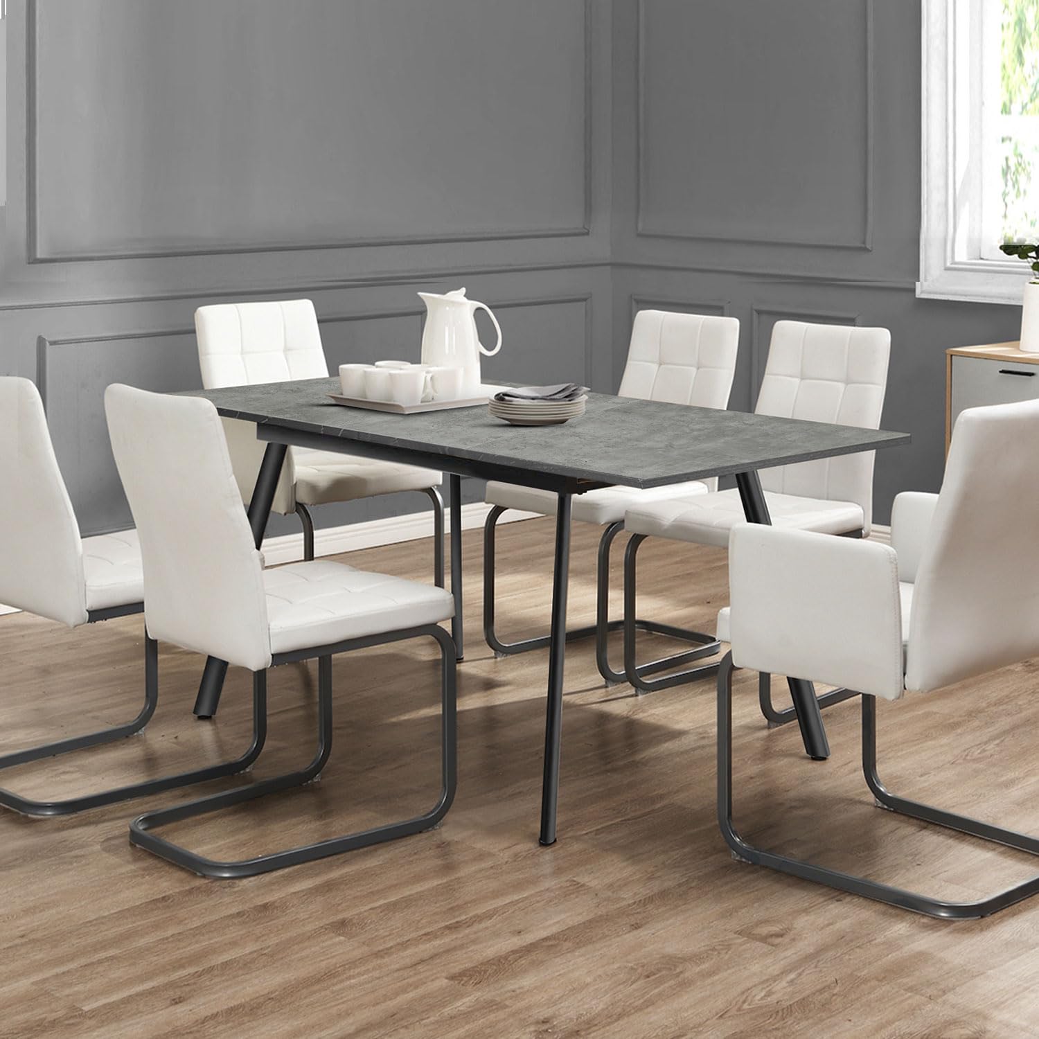 B&D home Esstisch MARA, ausziehbar 120-160x80 cm 4-6 Personen Küchentisch Holztisch mit Metallgestell für Esszimmer, Küche, skandinavisch modern Design, Beton Optik, 11201-FS-BETO