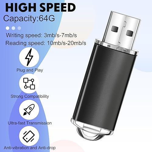 Miniatura 4 de Hoteam 50 unidades flash USB 2.0 a granel, unidad USB portátil con 50 cordones negros, cubierta protectora USB unidades flash para almacenamiento de