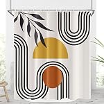Arrebolart Boho Mid Century Rideaux de douche 72 x 72 Inch Modern Abstract Minimalist Style Géométrique Sémicircle Esthétique Rideau de douche Terracotta et Tissu de polyester brun Imperméable