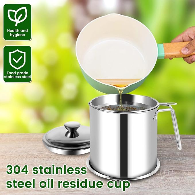 Contenedor para grasa de tocino 2 piezas 1.8L acero inoxidable miniatura 7