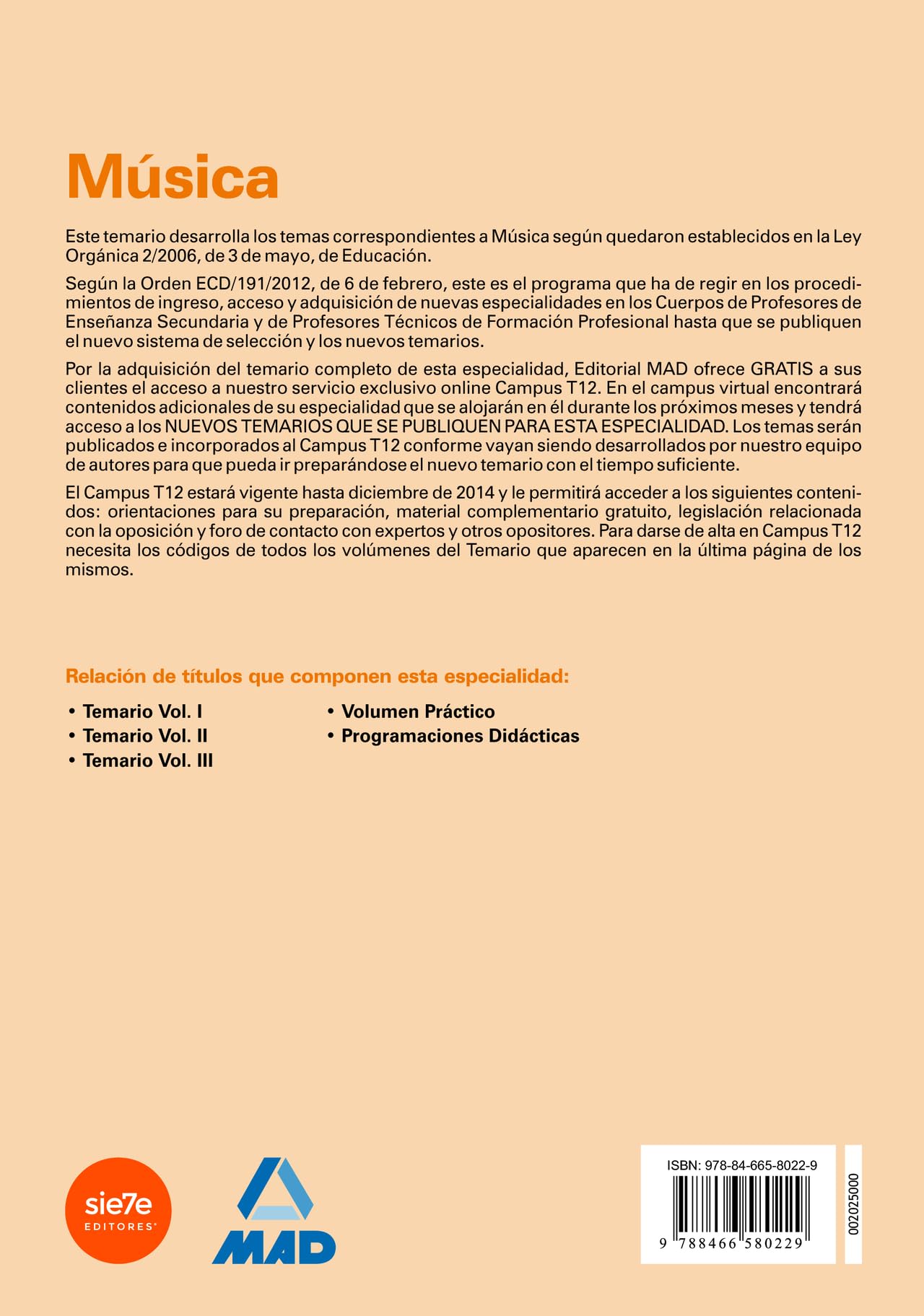 Cuerpo de profesores de enseñanza secundaria. Música. Temario. Volumen ii (Profesores Eso - Fp 2012) - 9788466580229
