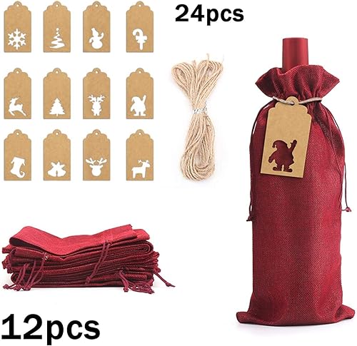Miniatura 2 de LOKIPA Bolsas de regalo de vino de arpillera, 12 bolsas para botellas de vino de yute con cordón, fundas reutilizables para botellas de vino con
