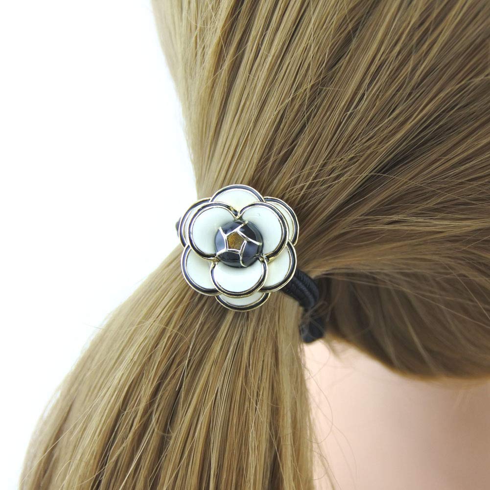 Meilliwish Elegant Round Little Flower Hair Elastics Hair Ties for Women Girls (B108)(White) - Image 3