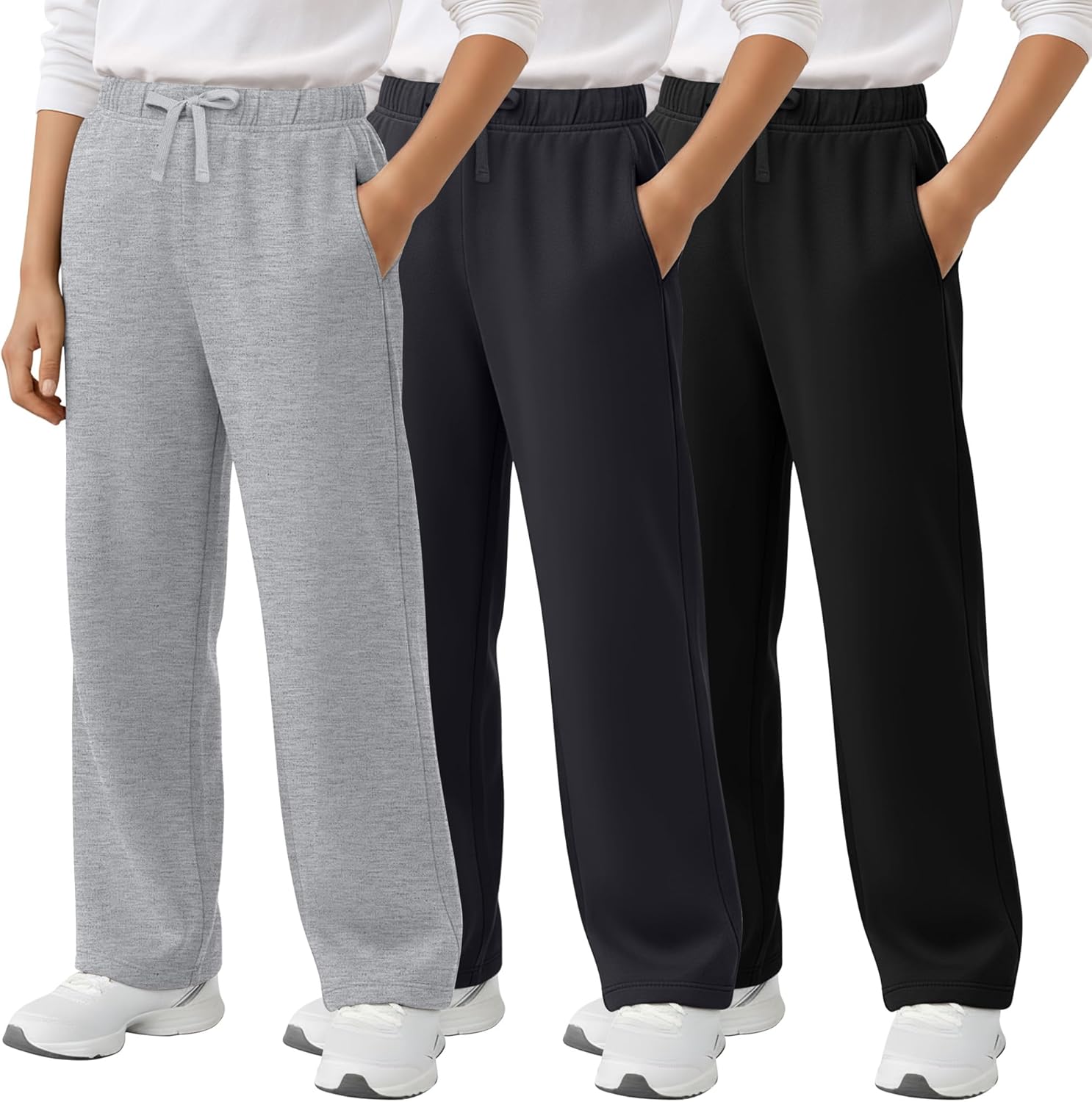 3 Pack Boys Sweatpants Straight Leg Athletic Open Bottom Joggers Workout Elastic Dr...