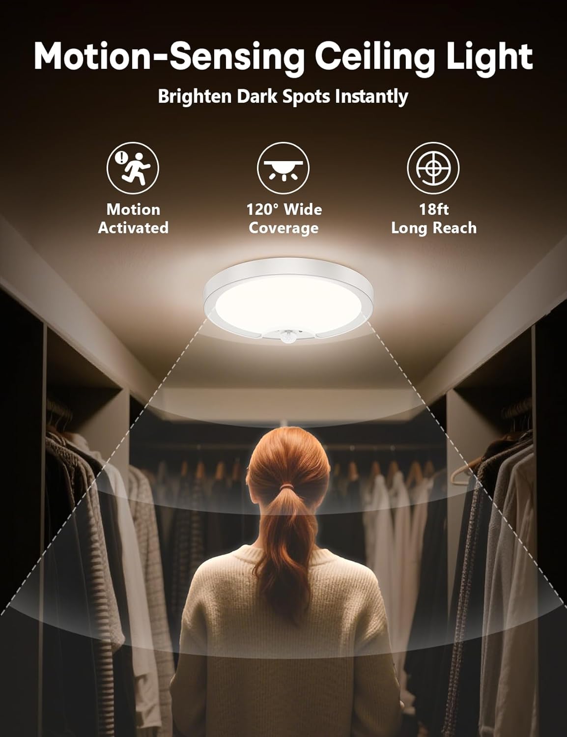 Motion Sensor Flush Mount Ceiling Light 2 Pack, 8000mAh 500LM Battery Operated Wireless LED Fixture with Remote Control & Stepless Dimming for Closet Shower Stairs Shed Hallway