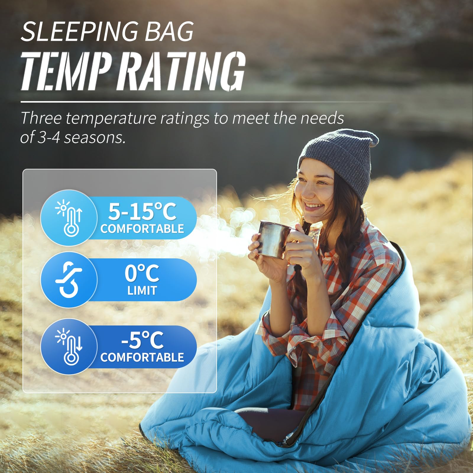 Bessport Schlafsack 3-4 Jahreszeiten - Flanell Schlafsack Winter, Warmer Outdoor Deckenschlafsack Kleines Packmaß Ultraleicht wasserdicht für Camping, Reisen, Wandern, für Erwachsene