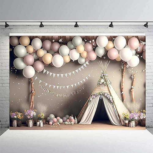 Miniatura 3 de XUNJIN NO.01 - Fondo de fotografía de globo rosa bohemio para niños, fiesta de primer cumpleaños, pastel, retrato, decoración de fotos, telón de