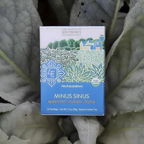 Miniatura 7 de Four Elements 4E Minus Sinus Tea - Té de hierbas orgánicas, mezclado deliciosamente con menta verde, gordolobo y tomillo -16 bolsitas de té, 1.2 oz
