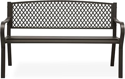 Outogether Steel Bench Sturdy Frame for Outdoor Patio Park Yard Porch Work Entryway Garden (Brown)