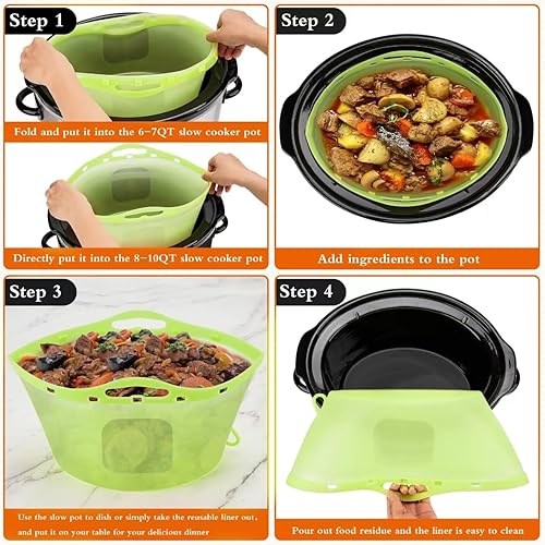 Miniatura 2 de 2 forros de silicona para olla de cocción lenta, forros plegables para olla de cocción lenta para 6-7-8-10 cuartos de galón, forros reutilizables