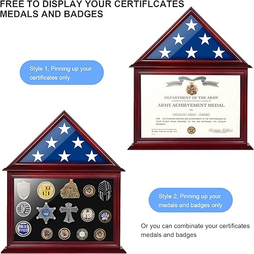Miniatura 3 de Caja de exhibición de certificado de bandera compatible con una bandera plegada de 3 x 5 pies, vitrina de bandera de veteranos para bandera de