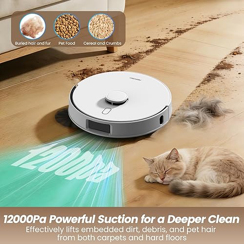 Miniatura 3 de AIRROBO Robot aspirador y trapeador T30+, vaciado automático de 75 días, succión de 12,000 Pa, evita obstáculos inteligente activo, cepillo sin